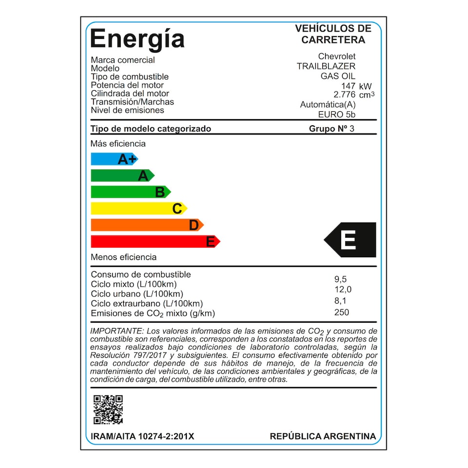 Chevrolet Argentina - etiqueta trailblazer