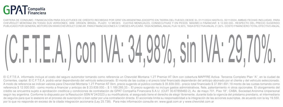 Chevrolet - Montana financiá a 12 meses en Noviembre